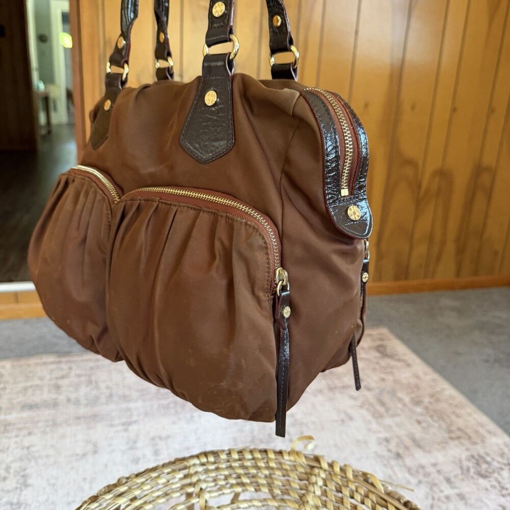MZ Wallace Brown Nylon Leather Large Top Handle Tote Bag - Picture 12 of 16